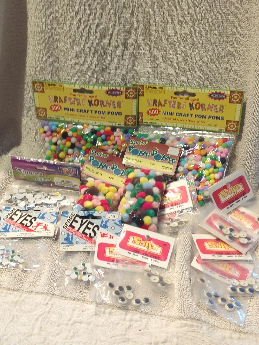 Assorted Color Mini Craft Pom Poms by Darice & Krafter's Korner & Wiggle Eyes